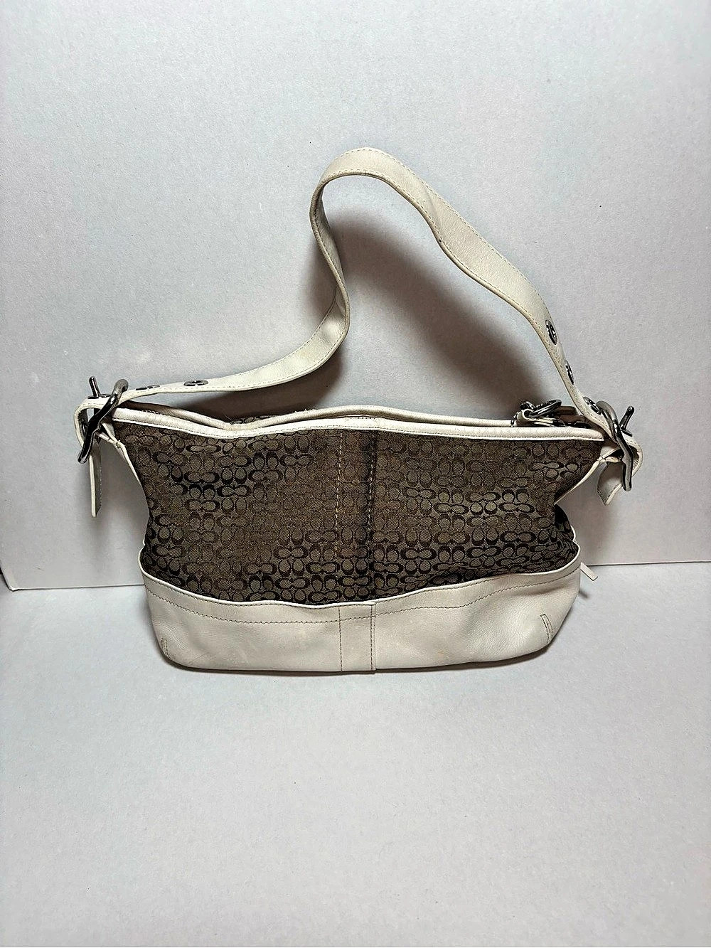 Coach Signature C Hamptons White Leather Trim Shoulder Bag F0668 Shoulder Bag